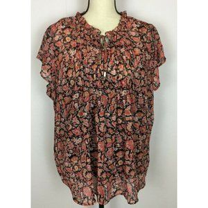 Liz Claiborne Petite Black Floral Short Sleeve Top PXXL